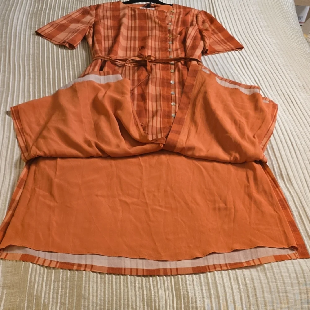 Altuzarra Picotee Orange Checkered Midi Dress In Cayenne Canyon Clay Size 42 - Picture 11 of 16